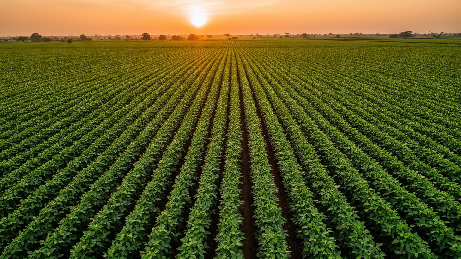 Aerial view of farmland in Benue State at golden hour